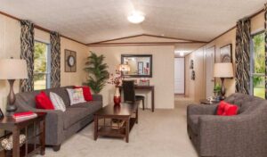 Decorating ideas for mobile home living rooms with modern furniture, neutral colors, and layered lighting