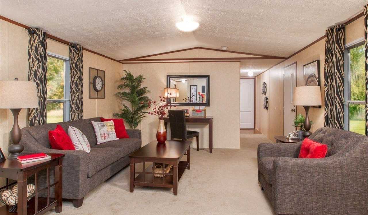 Decorating ideas for mobile home living rooms with modern furniture, neutral colors, and layered lighting