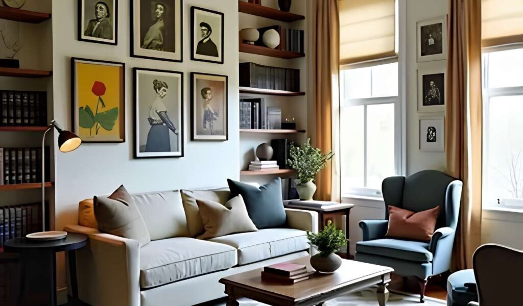 Whimsical living room with vintage and modern furniture mix